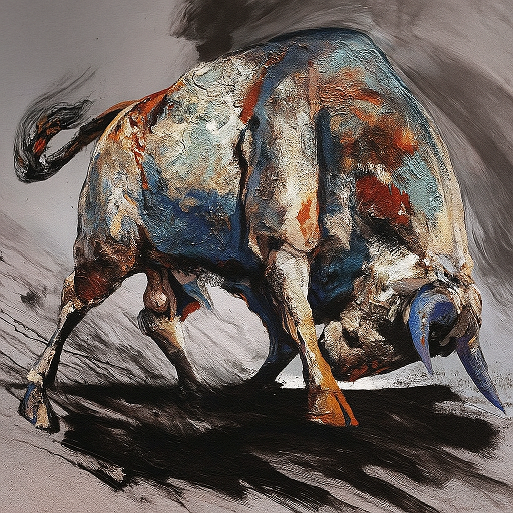 Strength in Motion: Abstract Bull Drip Painting