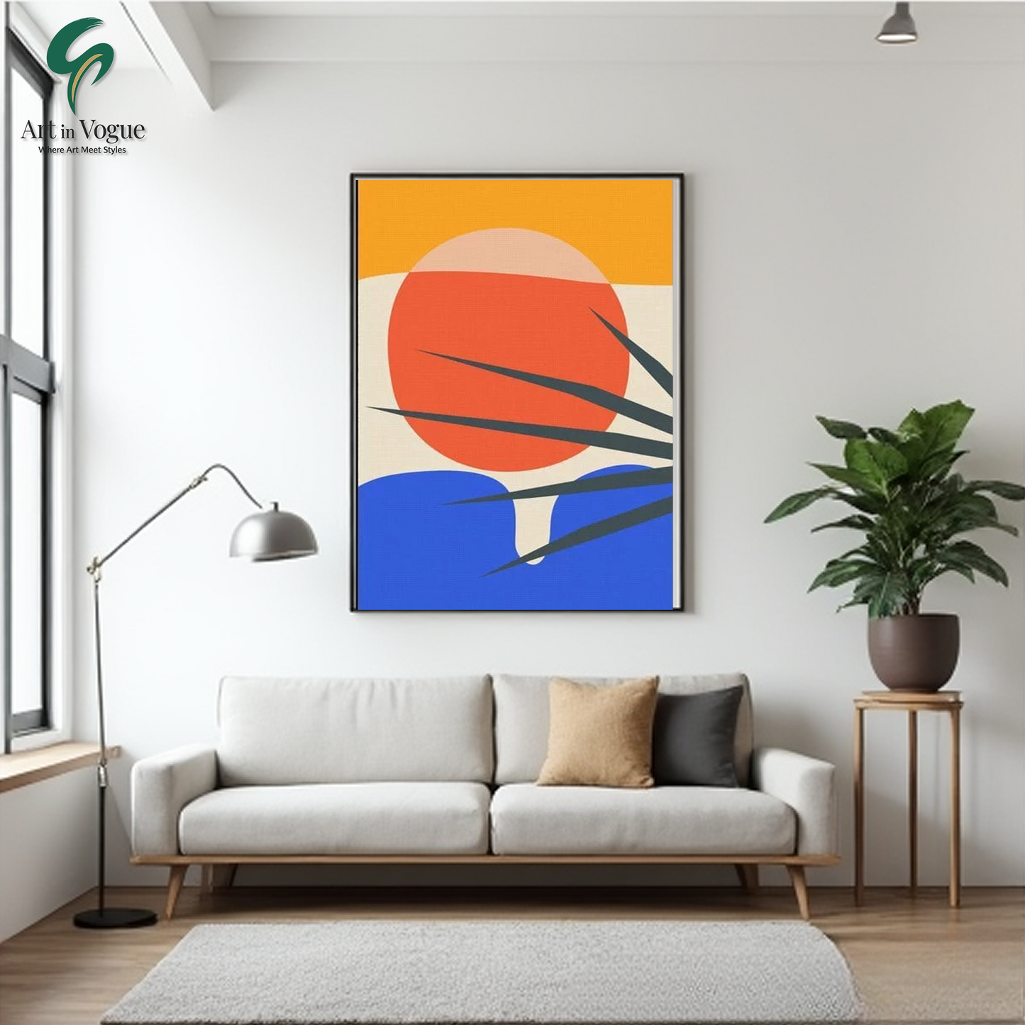 Minimalist Sunset Over Water with Tropical Silhouette