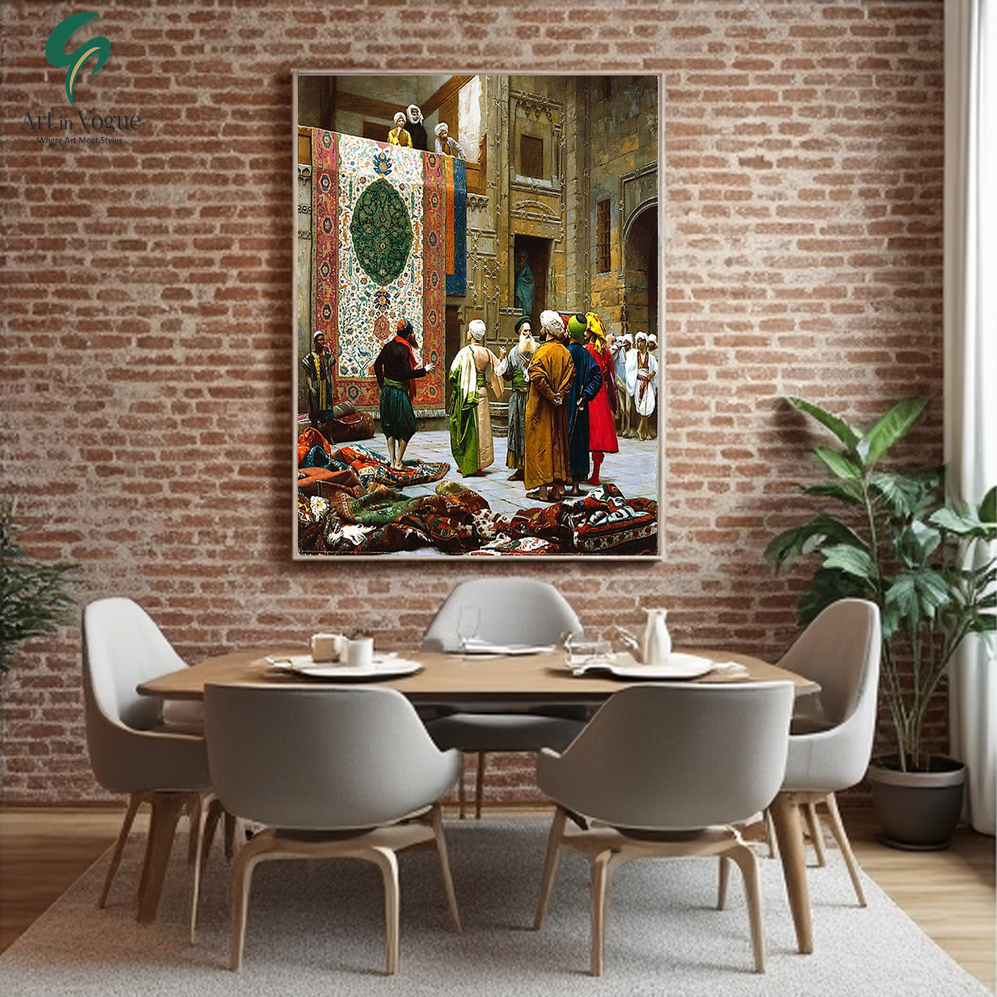 Oriental Carpet Market Scene – Historical Art Depicting Middle Eastern Trade Culture