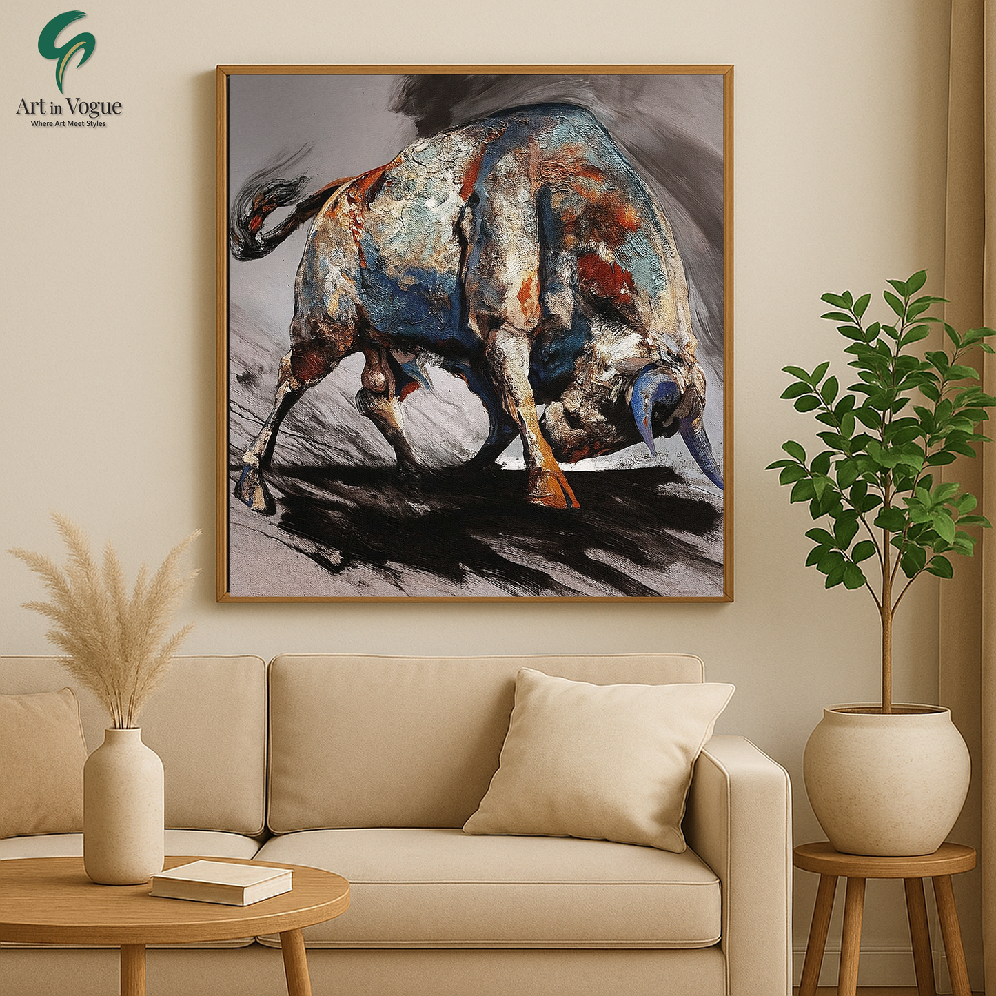 Strength in Motion: Abstract Bull Drip Painting