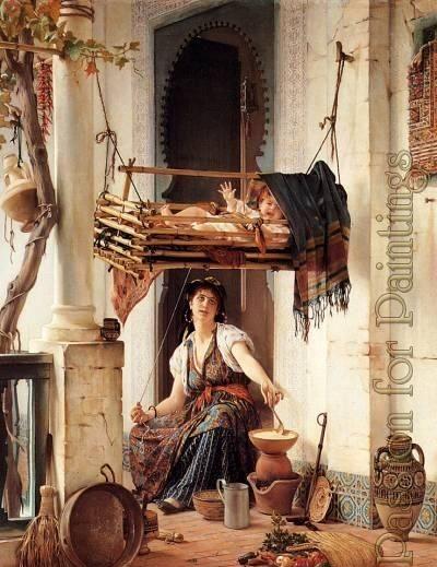 Tranquil Moments of Motherhood in an Oriental Courtyard