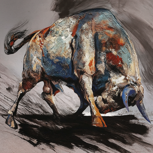 Strength in Motion: Abstract Bull Drip Painting