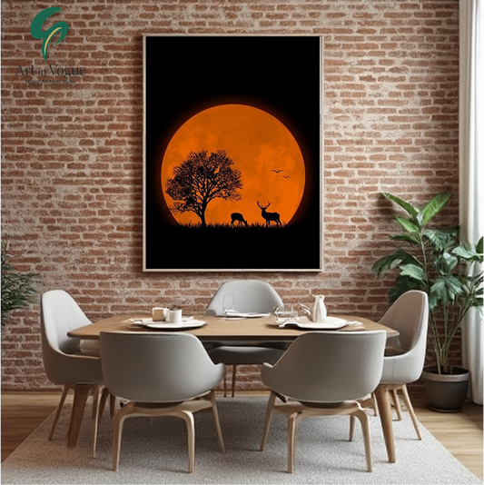 Crimson Moonlit Wildlife – Deer Silhouette Art Under Blood Moon for Nature-Inspired Wall Decor