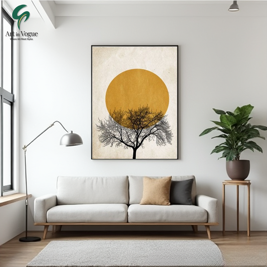 Minimalist Tree with Golden Sun Art