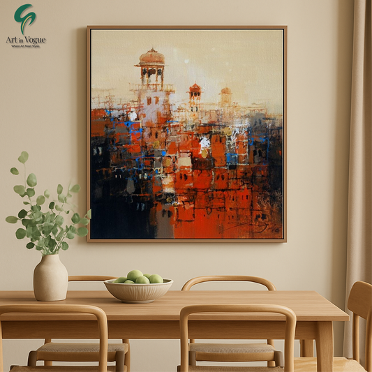 Rustic Heritage Cityscape – Traditional Wall Art with Historical Architecture