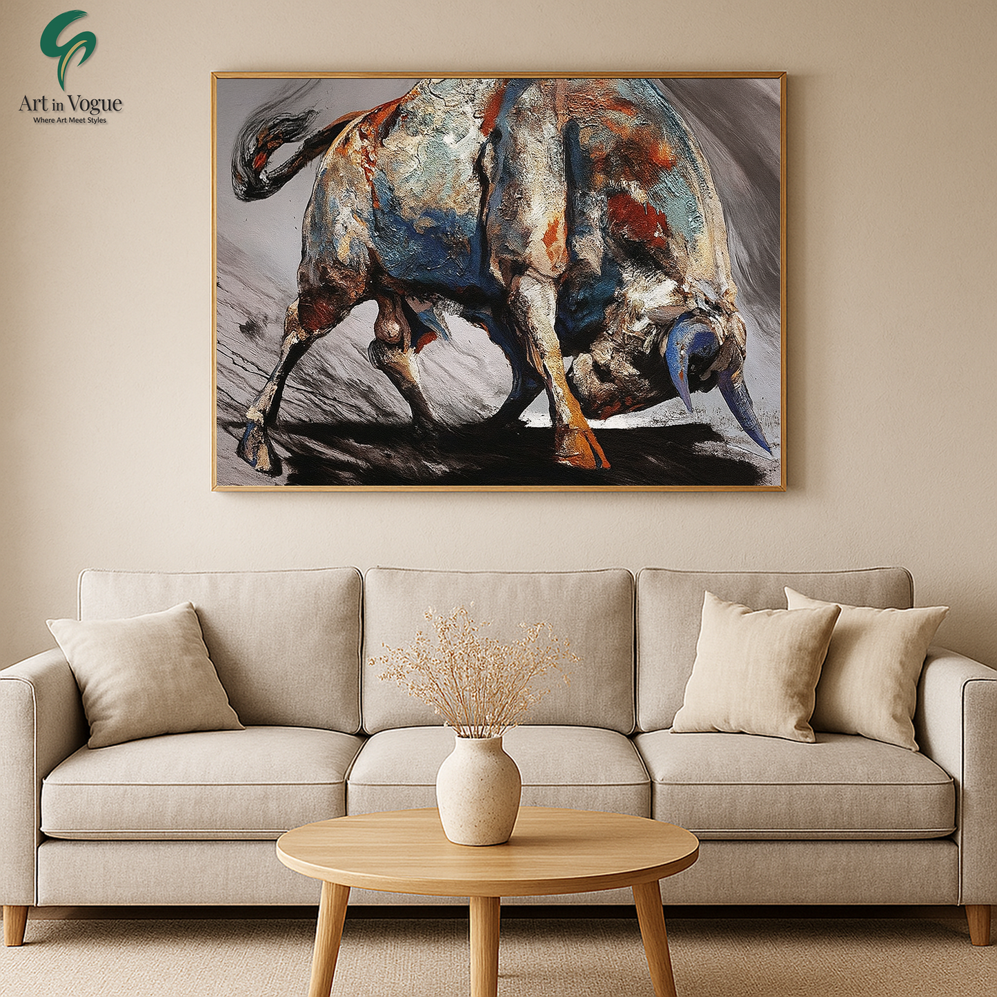 Strength in Motion: Abstract Bull Drip Painting