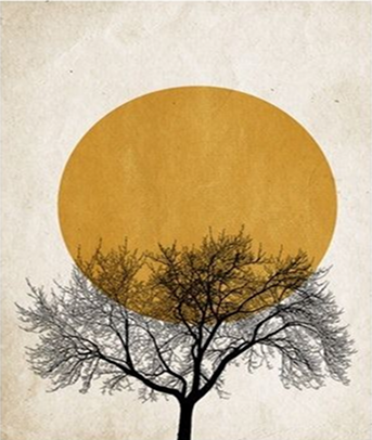Minimalist Tree with Golden Sun Art