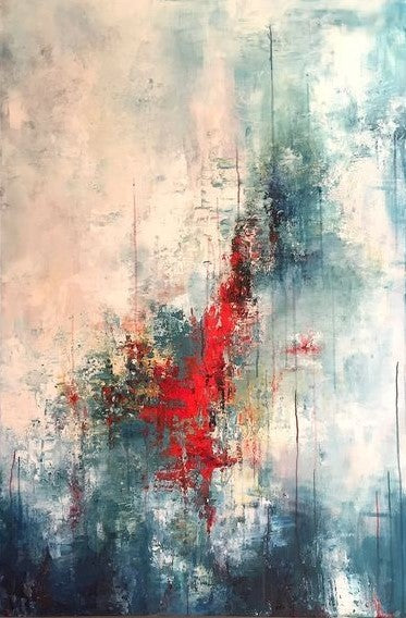 Bold Abstract Expressionist Wall Art – Red and Blue Modern Textured Painting