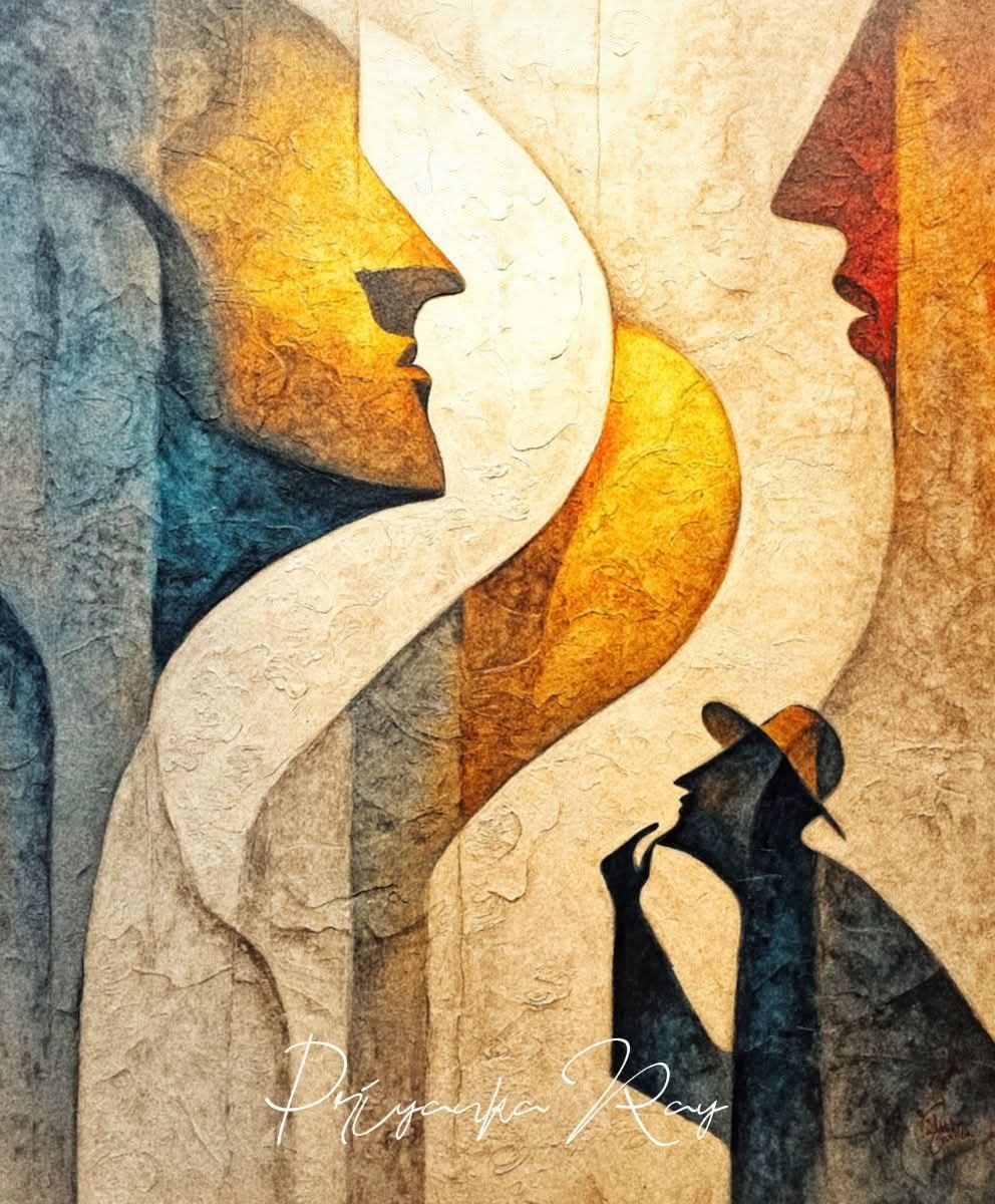 Abstract Faces and Silhouette Wall Art  Thoughtful Modern Painting for Home & Office Decor