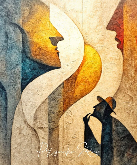 Abstract Faces and Silhouette Wall Art  Thoughtful Modern Painting for Home & Office Decor