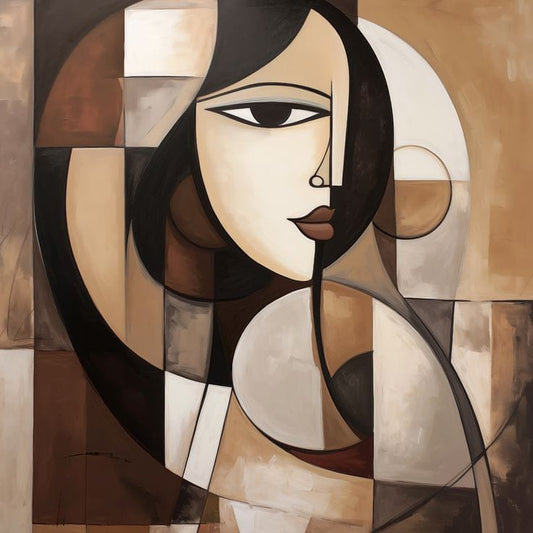 Cubist Woman Face Abstract Wall Art | Modern Geometric Portrait Painting for Home & Office Decor