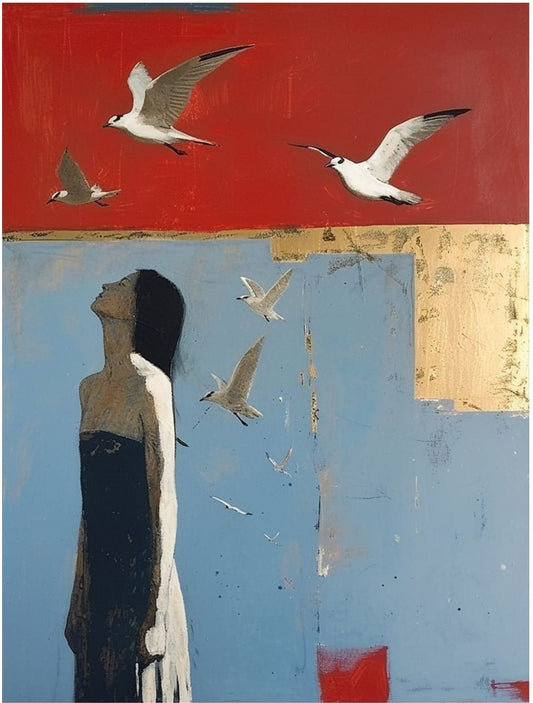 Freedom in Flight – Modern Figurative Bird Art with Emotional Expression
