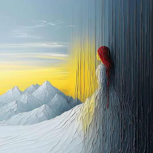 Abstract Woman with Mountains and Sunrise Wall Art | Modern Scenic Painting for Home & Office Decor