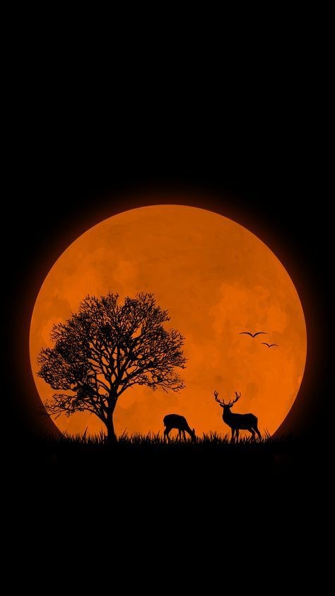 Crimson Moonlit Wildlife – Deer Silhouette Art Under Blood Moon for Nature-Inspired Wall Decor