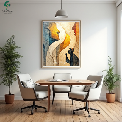 Abstract Faces and Silhouette Wall Art  Thoughtful Modern Painting for Home & Office Decor