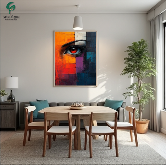 Modern Abstract Eye Art - Color Block Portrait Painting with Red Eye - Contemporary Wall Decor