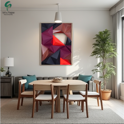 3D Geometric Abstract Wall Art - Bold Polygon Shapes in Red, Black & Purple - Modern Contemporary Decor