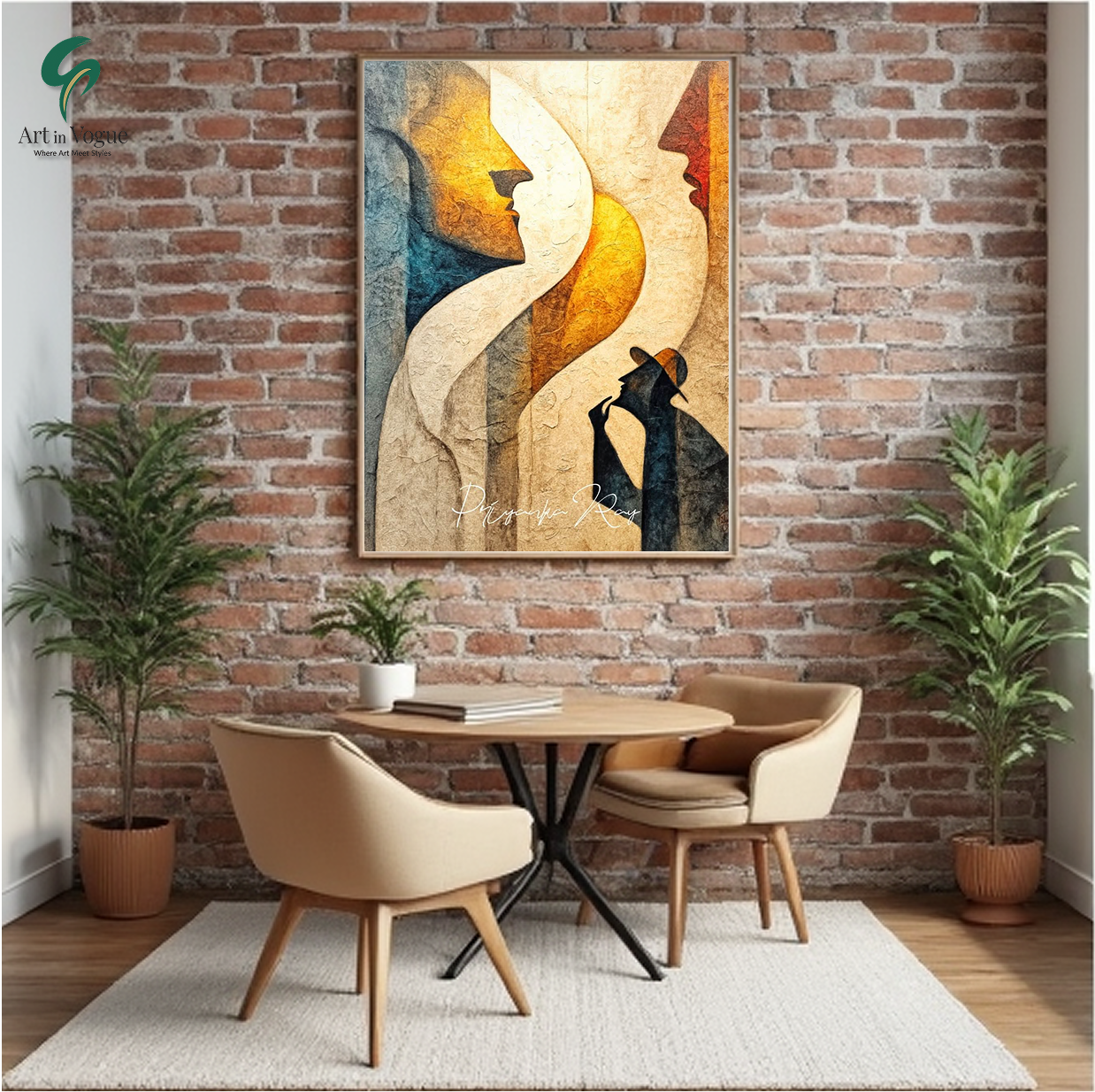 Abstract Faces and Silhouette Wall Art  Thoughtful Modern Painting for Home & Office Decor