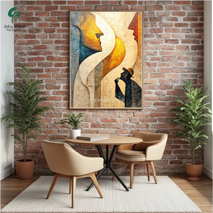Abstract Faces and Silhouette Wall Art  Thoughtful Modern Painting for Home & Office Decor