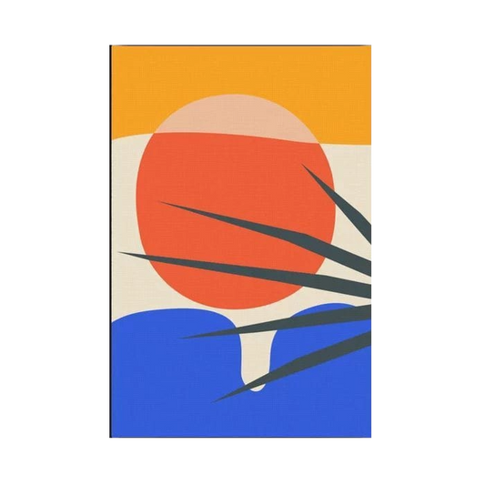 Minimalist Sunset Over Water with Tropical Silhouette