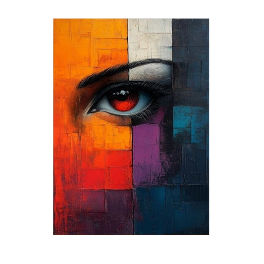 Modern Abstract Eye Art - Color Block Portrait Painting with Red Eye - Contemporary Wall Decor