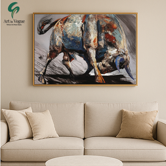 Strength in Motion: Abstract Bull Drip Painting