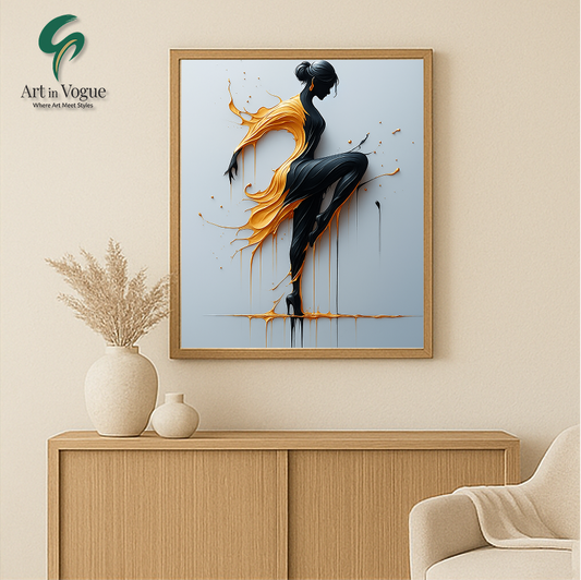 Elegant Dancing Woman in Black and Gold - Modern Abstract Wall Art for Contemporary Interiors