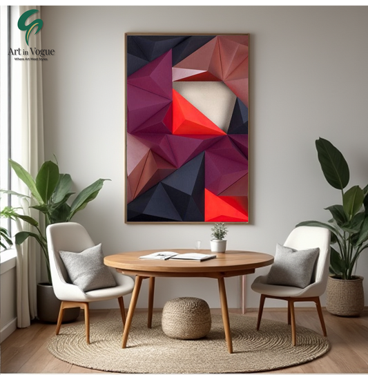 3D Geometric Abstract Wall Art - Bold Polygon Shapes in Red, Black & Purple - Modern Contemporary Decor