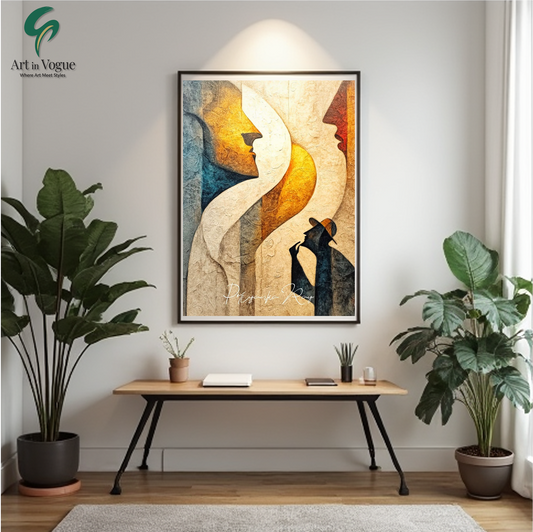 Abstract Faces and Silhouette Wall Art  Thoughtful Modern Painting for Home & Office Decor